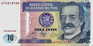 PERU 10 Intis 1987 Banknote