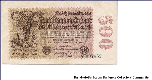 500 Milhões de Mark 1923 - Série de Reposição. Banknote