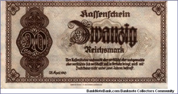 Germany * 20 Reichsmark * 28 Aug 1945 Banknote