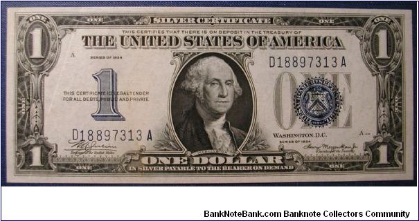 1934 US 1 Dollar Silver Certificate funnyback Banknote