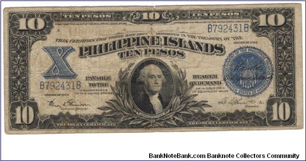PI-71 1924 Philippine Islands 10 Peso note. Banknote