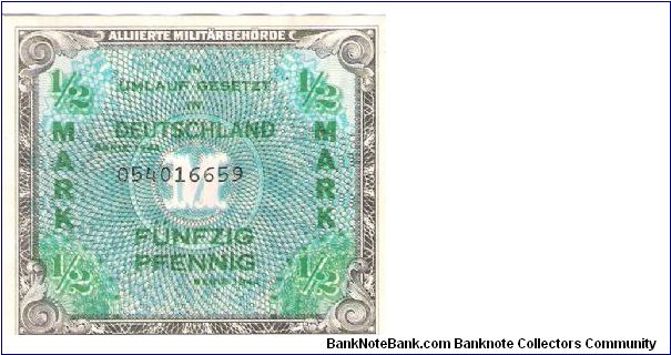 Alied Military 1/2mark currency.  printed by The BEP. Banknote