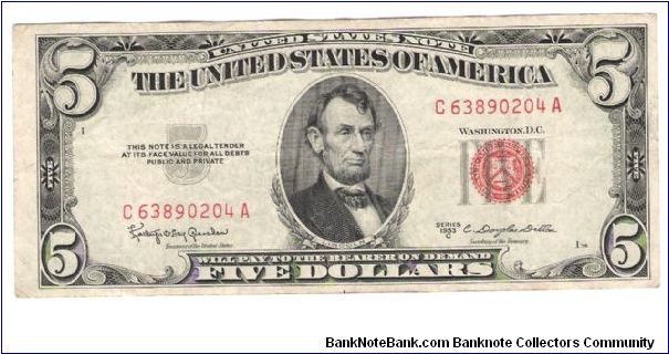 1953C United states Note- Red seal signatures Granahan/dillion condition i would say Very fine i would love to hear your opionion Banknote