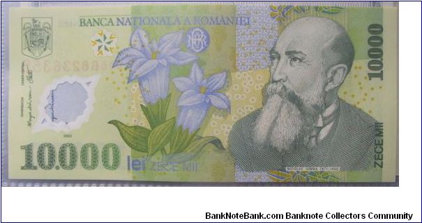 Romania 10000 Lei. Polymer banknote issued in Romania on 2001 Banknote