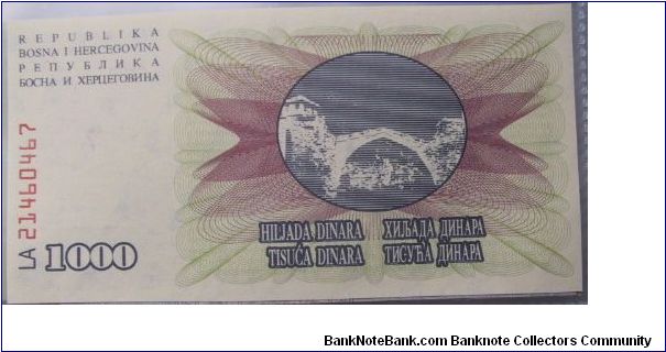 Bosnia Herzgovina 1000 banknote. Banknote