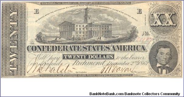 Type 51 Confederate $20 note. Banknote