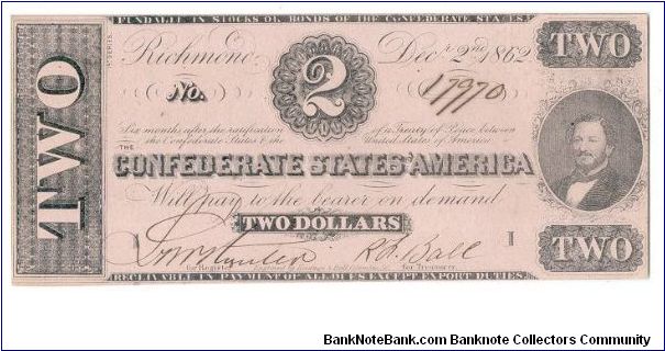 Type 54 Confederate $2 note.

(PF-13 discovery note.) Banknote