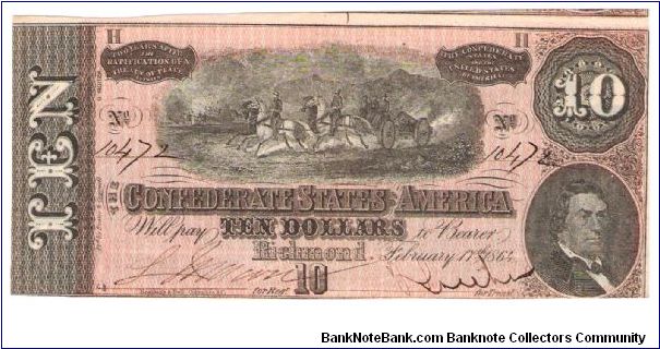 Confederate -$10.00 Note From Richmond
#10472
Hand Cut , Signed and Numbered
2/2 Cut from My other note
 (H) Series 9 Banknote