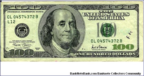 2001 $100 Note(G) U.S.A. Banknote