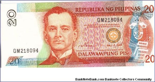 PI-182b Republika Ng Pilipinas 20 Pesos note. Banknote