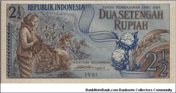 1961 2nd Series Food & Cloths. Signed By RM Notohamiprodjo(O)Corn Field(R)Paddy & Corn Etc.120x60mm Banknote