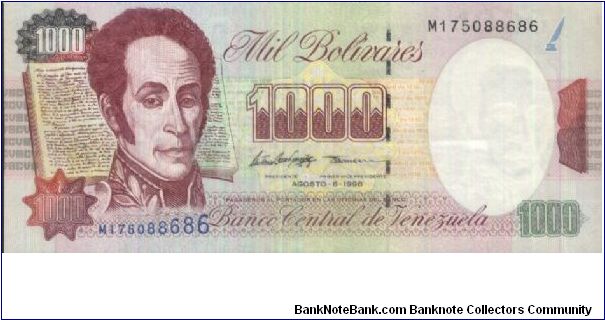 1000 Bolivas Dated 6 August 1998. Banco Central De Venezuela

Watermark:Yes

OFFER VIA EMAIL Banknote