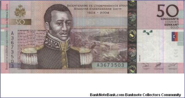 A Series 50 Gourdes Banque De La Republique D'Haiti.(O)Haiti Independence 1804-2004(R)Fort. Banknote