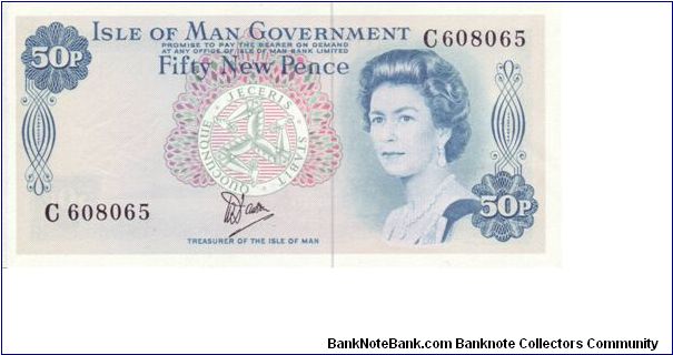 Isle Of Man 50p Note.

A rather unusual note that was released as a replacement of the 10 shilling note.  

Only the Isle of Man & St Helena issued 50p notes.

The Bank of England considered releasing a 50p note but chose the coin instead Banknote