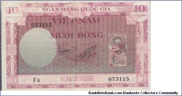 10 Dong(O)Dragon(R)SeaSide with Dragon both sides. Banknote