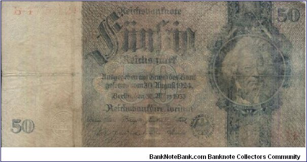 50 Mark,Berlin Dated 30 August 1924-30 March 1933.Reichbanknote.OFFER VIA EMAIL. Banknote