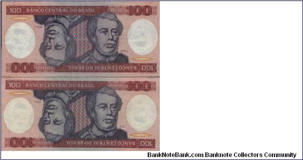Running AA Series No:A6892064558A & A6892064559A
100 Cruzeiros Dated 1984

Obverse:Caxias

Reverse:Battle & Sword. 

Watermark:Yes

BID VIA EMAIL Banknote