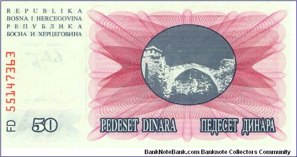 50 Dinara, Bosnia & Herzegovina Banknote