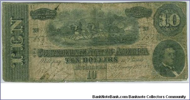 Confederate $10 note. Banknote