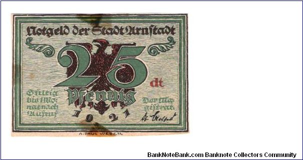 German Notgeld
25 Pfenning

It would be UNc but someone used tape to hold it in place Banknote
