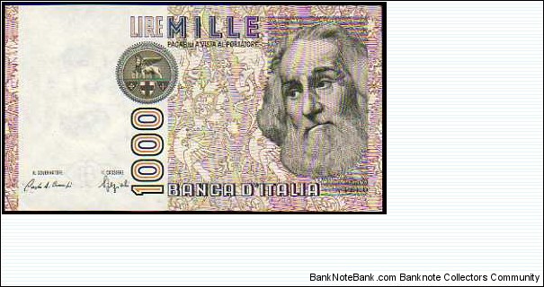 1000 Lire - pk# 109 b - Decreto Ministeriale 6.1.1982; Decreto Ministeriale 01.09.1983. - Sign.Ciampi & Speziali - 06.01.1982 Banknote