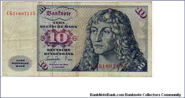GERMANY FEDERAL REPUBLIC -  
10 Deutsche Mark -  pk# 31 b - 
01.06.1977. - 
(1970-1980) Banknote