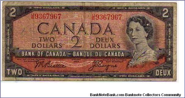 2 Dollars - pk# 76 a - Sign. Beattie / Coyne - (1955-61) - 1954 (1955-1975) Banknote