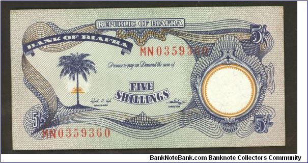 Republic oF biafra (Stae of Nigeria) 5 Shillings 1968 P3 Banknote