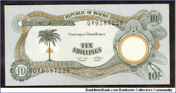 Republic of Biafra (Stae of Nigeria) 10 Shillings 1968 P4 Banknote