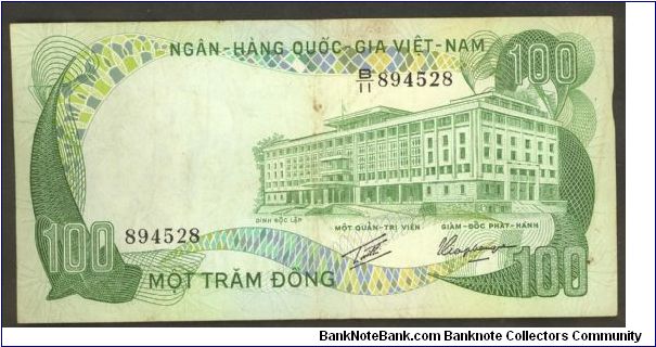 South Vietnam 100 Dong 1972 P31. Banknote