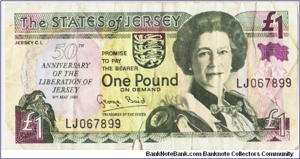 Jersery 1995 1 pound, commemorating the 50th Anniversary of the liberation of Jersey. Special thanks to peck_ed! Banknote