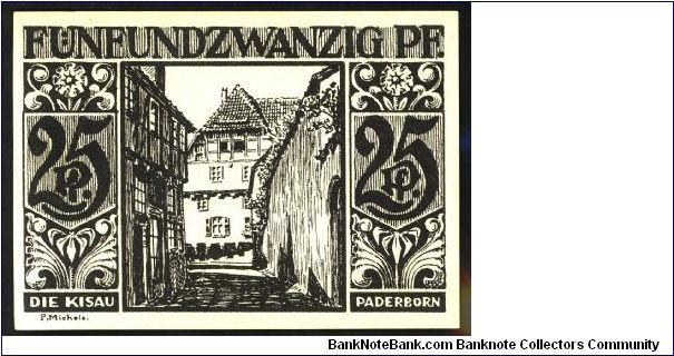 Germany Notgeld Paderborn 25Pf 1921 L1015e. Banknote