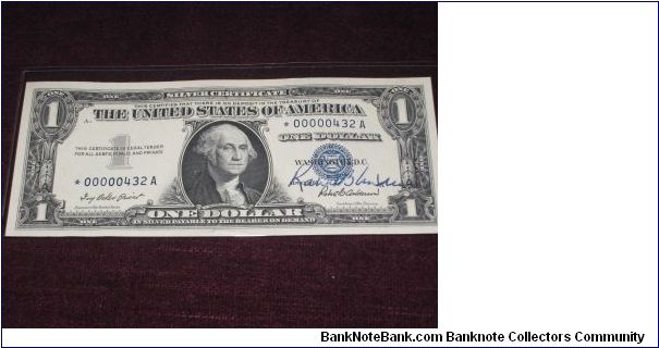 1957 $1 STAR, SIGNED BY ROBERT ANDERSON, Secretary of Treasury at the time.  Gem, you couldn't ask for more from a note. (FR 1619) Banknote