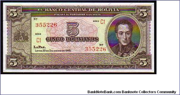 5 Bolivanos__
Pk 138a Banknote