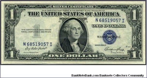 Series 1935E $1 Silver Certificate.  Serial: N68519057I Banknote