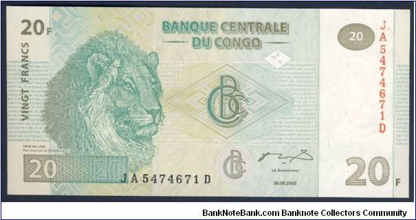 Congo 20 Francs 2003 P94. Banknote