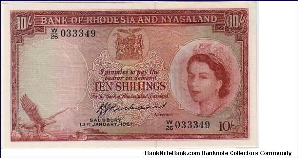 BANK OF RHODESIA AND NYASALAND
--- 10/- Banknote