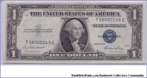 1935 E $1 SILVER CERTIFICATE
1 OF 3 CONSECUTIVE


(GEM SUPER SWEET NOTE) Banknote