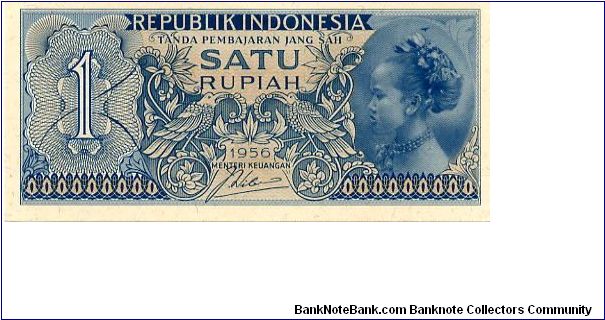 1 Rupiah 
Blue
Flora & Birds, Javanese girl 
Coat of arms Banknote