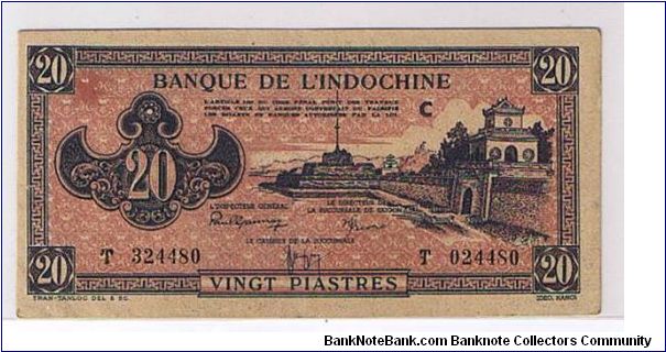 FRENCH INDO-CHINA-
 20 PIASTRES Banknote