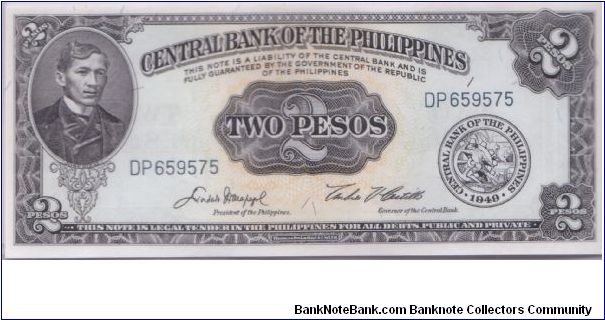 1949 BANK OF THE PHILIPPINES 2 PESOS


P134d Banknote