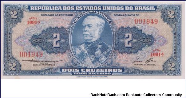 1958  REPUBLICA DOS ESTADOS UNIDOS BO BRASIL  2 *DOIS* CRUZEIROS 

**4-DIGIT SERIAL #**

P151b Banknote