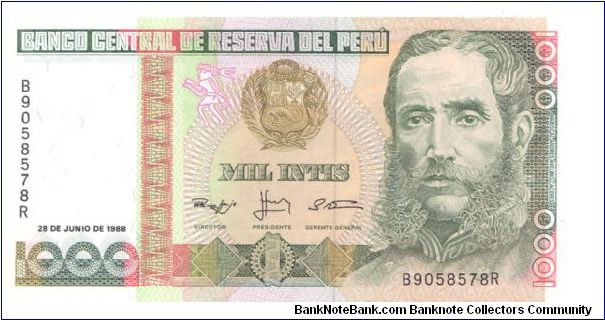 1988 BANCO CENTRAL DE RESERVA DEL PERU 1000 *MIL* INTIS

P136b Banknote