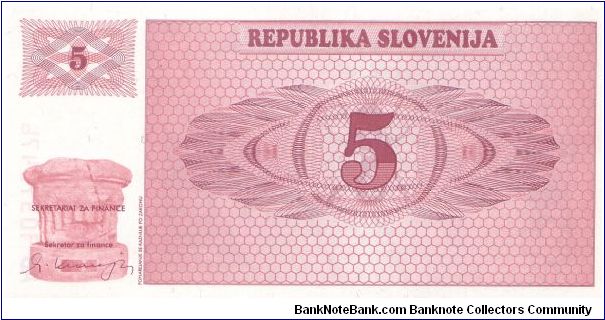 1990 REPUBLIKA SLOVENIJA 5 TOLARJEV 

P3 Banknote