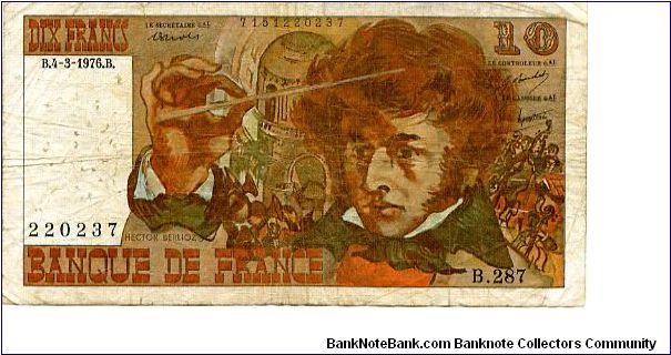 10 Francs
Multi
Louis Hector Berlioz 1803 – 1869 French Romantic composer, conducting an 

orchestra
Hector Berlioz playing a string instrument;
Wtrmk Hector Berlioz Banknote