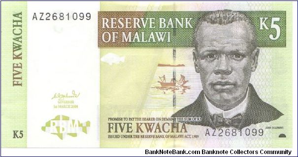 2004 RESERVE BANK OF MALAWI 5 KWACHA

P36b Banknote