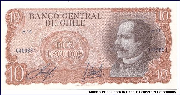 1967-76 ND BANCO CENTRAL DE CHILE 10 *DIEZ* ESCUDOS

P143 Banknote