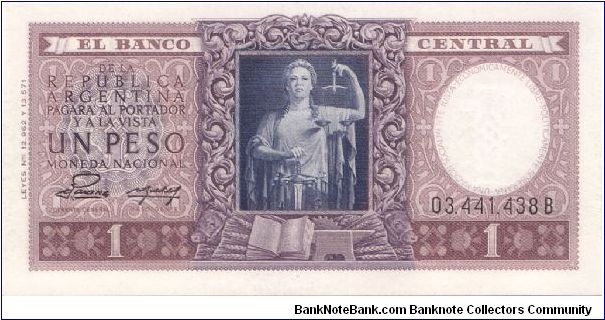 1952-55 ND EL BANCO CENTRAL DE LA REPUBLICA ARGENTINA 1 *UN* PESO

P260b Banknote