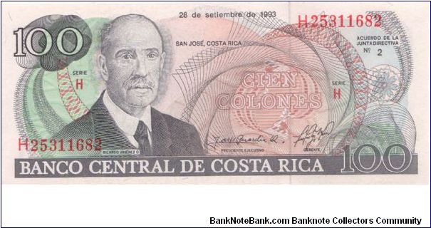 1993 BANCO CENTRAL DE COSTA RICA 100 *CIEN* COLONES

P261a Banknote