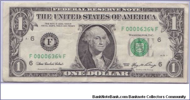 2006 $1 ATLANTA FRN 

**LOW SERIAL #6364** Banknote